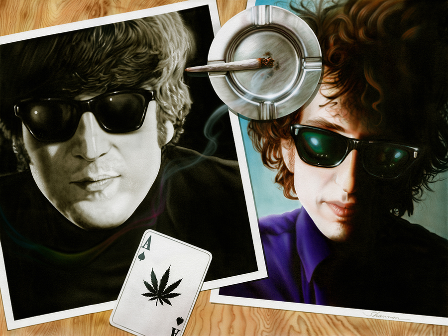 Bob Dylan and John lennon Dylan Influences Beatles Print